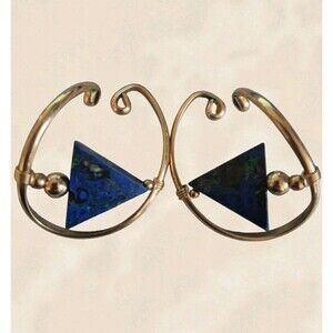 Vintage Barbara Barnett Hooker Earrings 14k Gold Filled Lapis Lazuli